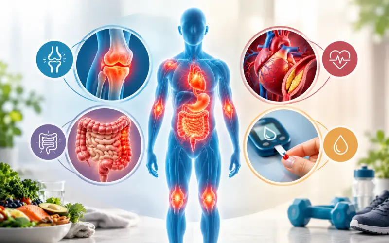 Professional medical illustration of anti-inflammatory medicines and doctor consultation.