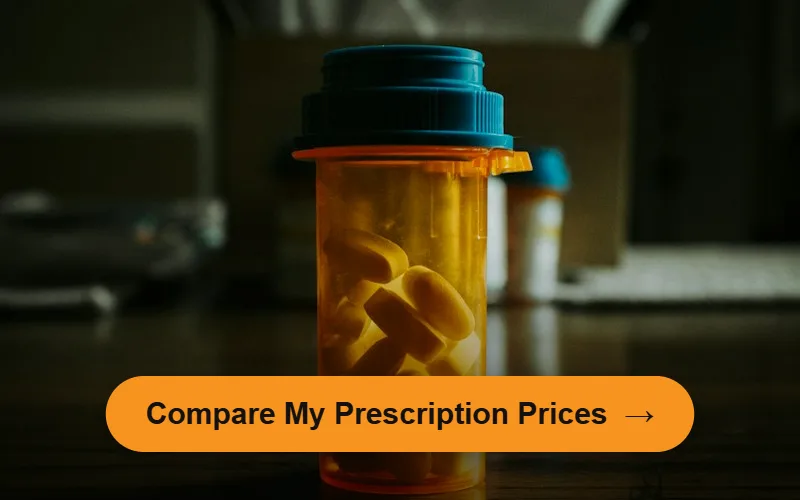 Prescription bottle filled with capsules - compare each prescription price