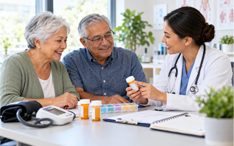 Regular health checkups and medication management.
