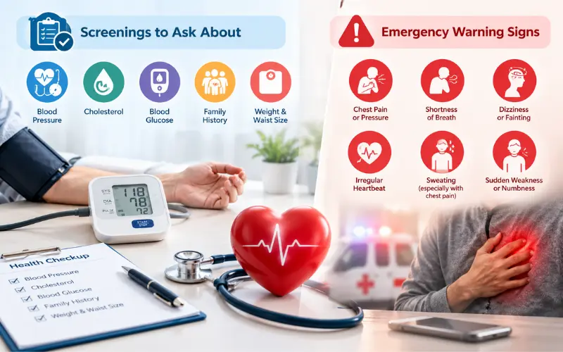 Heart health screenings and emergency warning signs